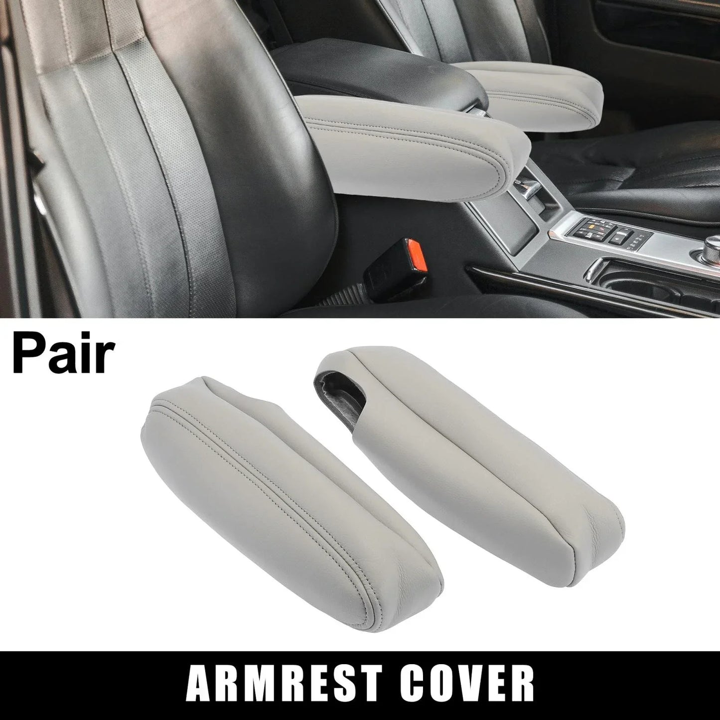 Car Front Seat Armrest Cover 2 x Microfiber Leather Gray for Chevy Tahoe