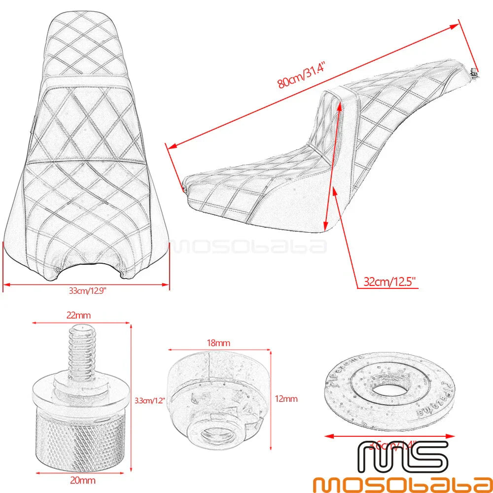 Gel Seat Red Stitch for Harley Softail FLDE FLHC FLSL FXBB FXST (2018-2023)