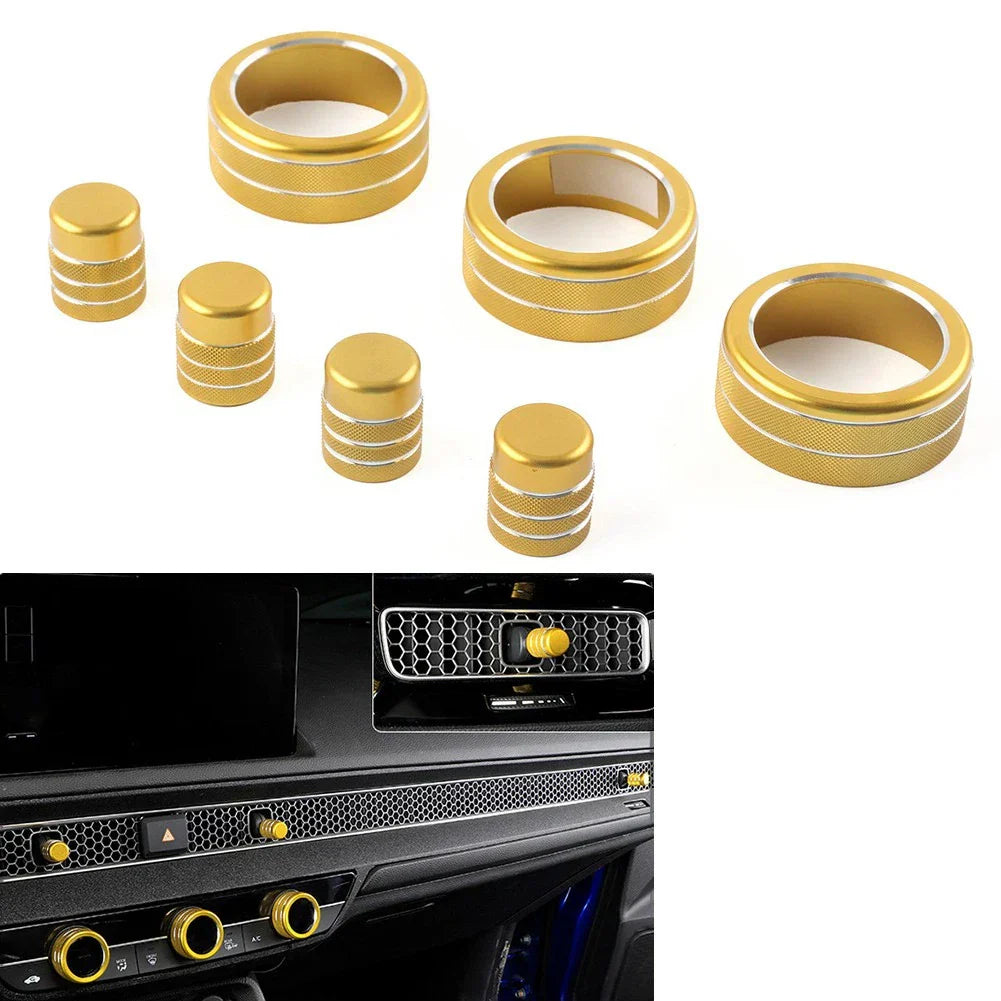 7x Switch Knob Ring Cover Trim for Honda Civic 2022+ CRV 2023-2024 Gold