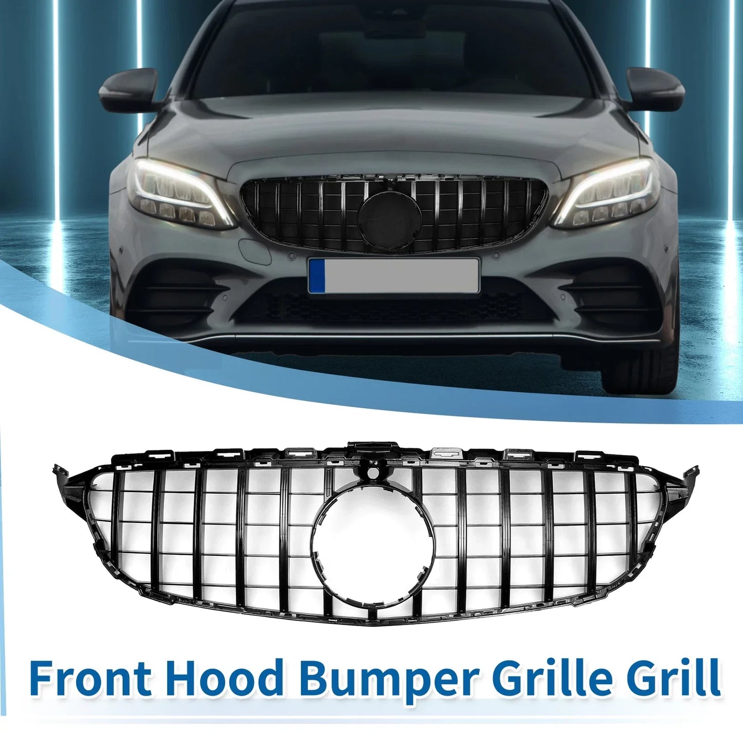 Front Upper Bumper Grille for Mercedes-Benz C250 (2015-2018) Black