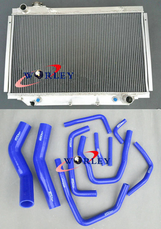 Aluminum Radiator + Blue Hose for Toyota Land Cruiser 80 Series (1990-1998)