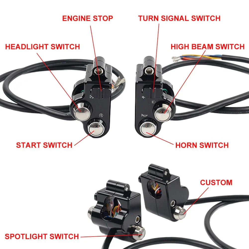 1" CNC Handlebar Switch Controls Housing for Harley Universal Motor Chrome