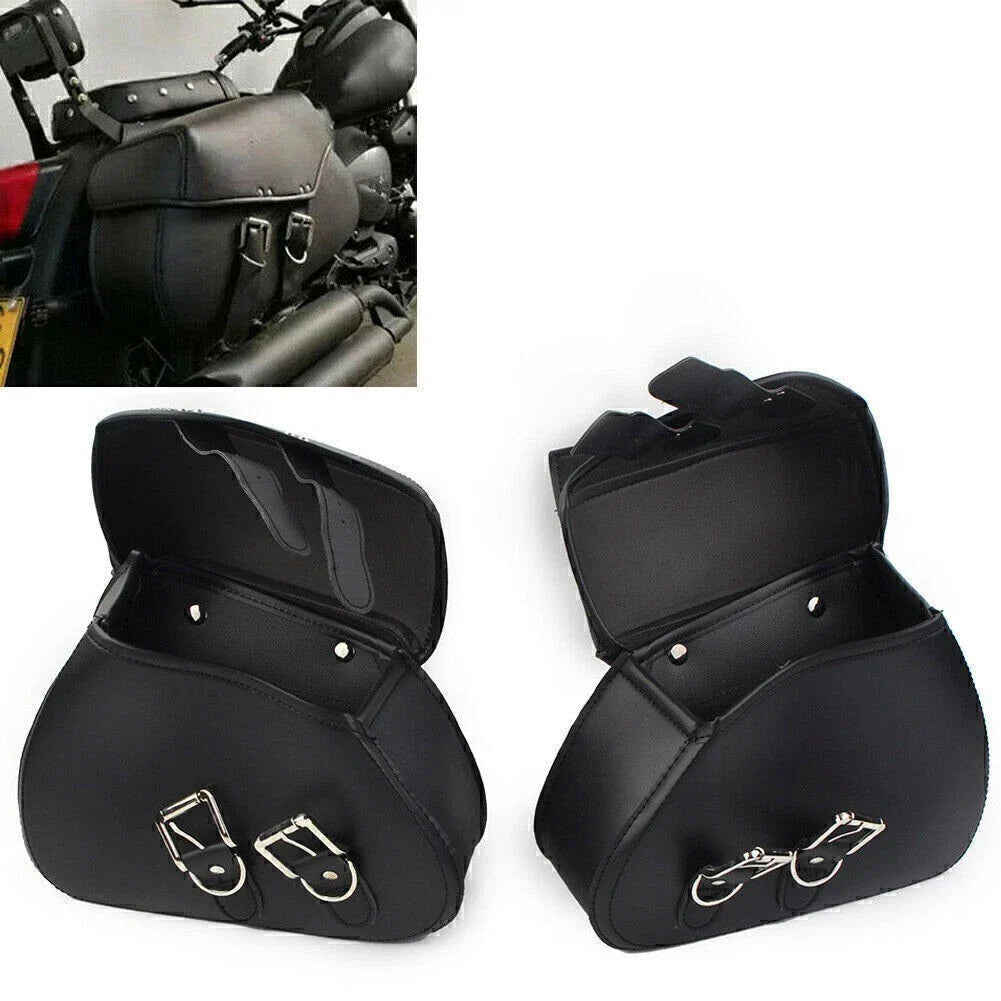 Black PU Leather Saddle Bags for Harley Sportster Dyna (2004-2023)