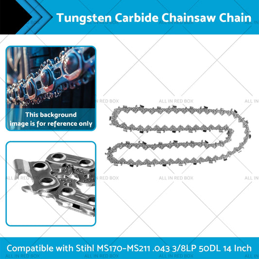 14" Tungsten Carbide Chain .043 3/8LP 50DL for Stihl MS170 MS211 (2005-2023)