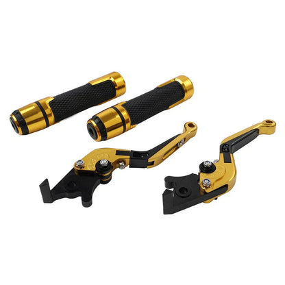 Gold Extendable Brake Clutch Levers & Handlebar Grips for Kawasaki ZX636R (2003-2004)