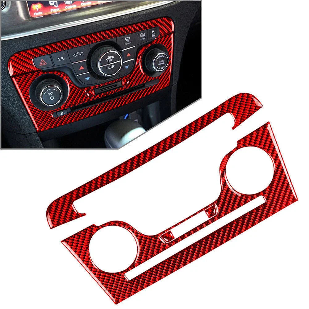 Red Interior Console CD AC Panel Cover Trim for Dodge Charger (2011-2014) 4 x