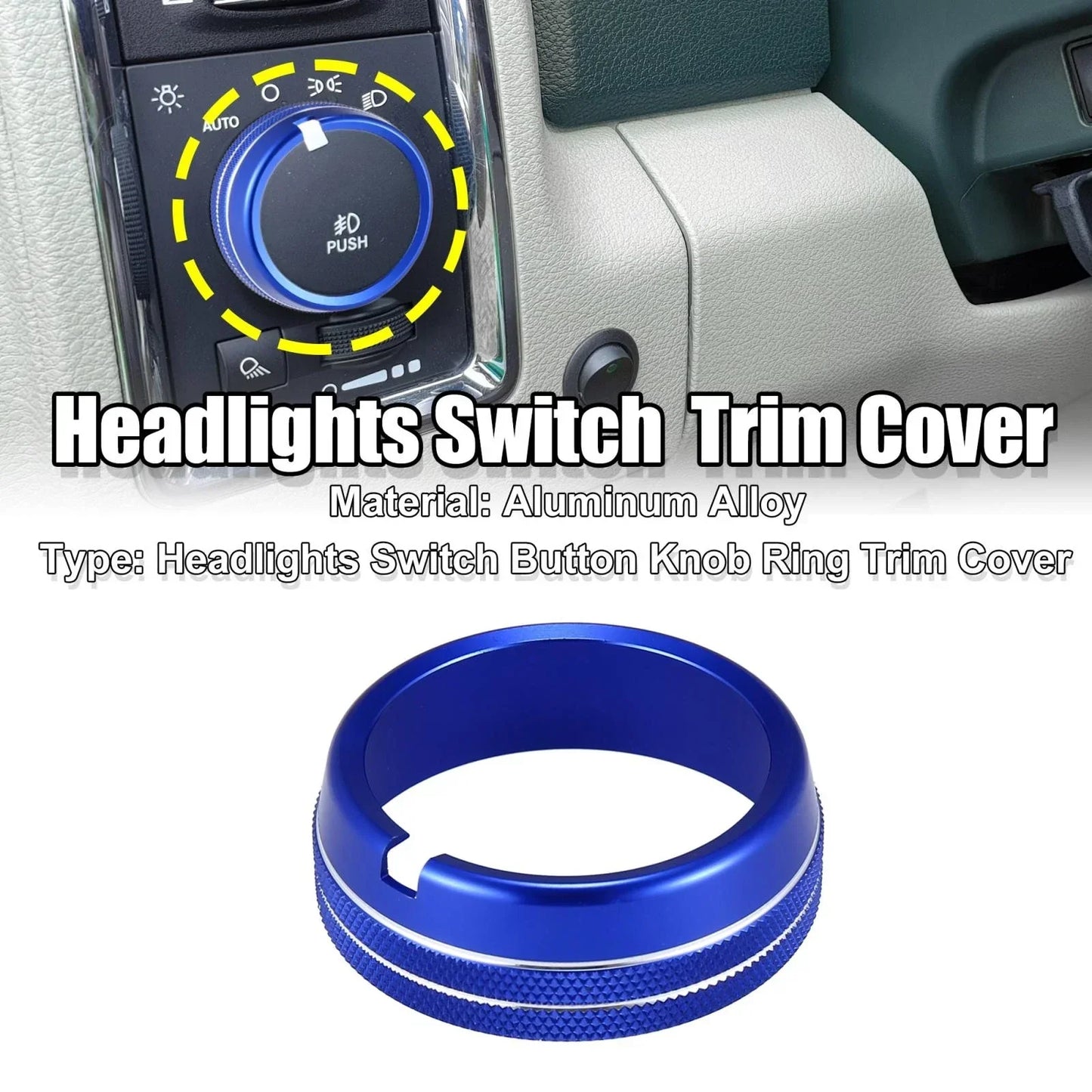 Headlight Switch Button Knob Trim Cover for Dodge Ram 2010-2017 Blue
