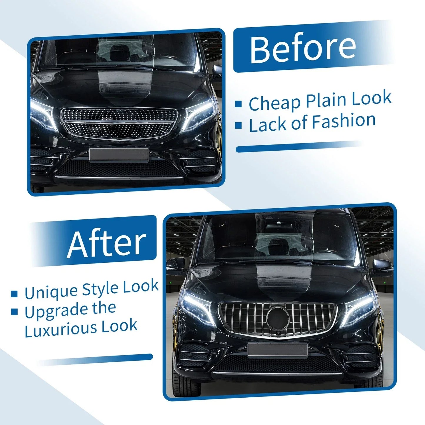 Front Upper Bumper Grille for Mercedes-Benz V-Class W477A (2020-2024) Black