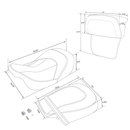 Black Driver Passenger Seat Backrest Pad for Harley Road Electra Glide (14-23)
