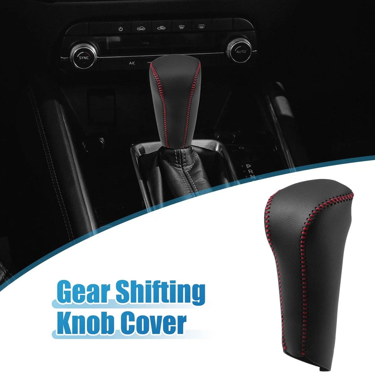 Gear Shift Head Knob Cover for Honda Civic 2006-2011 Black Red Stitching