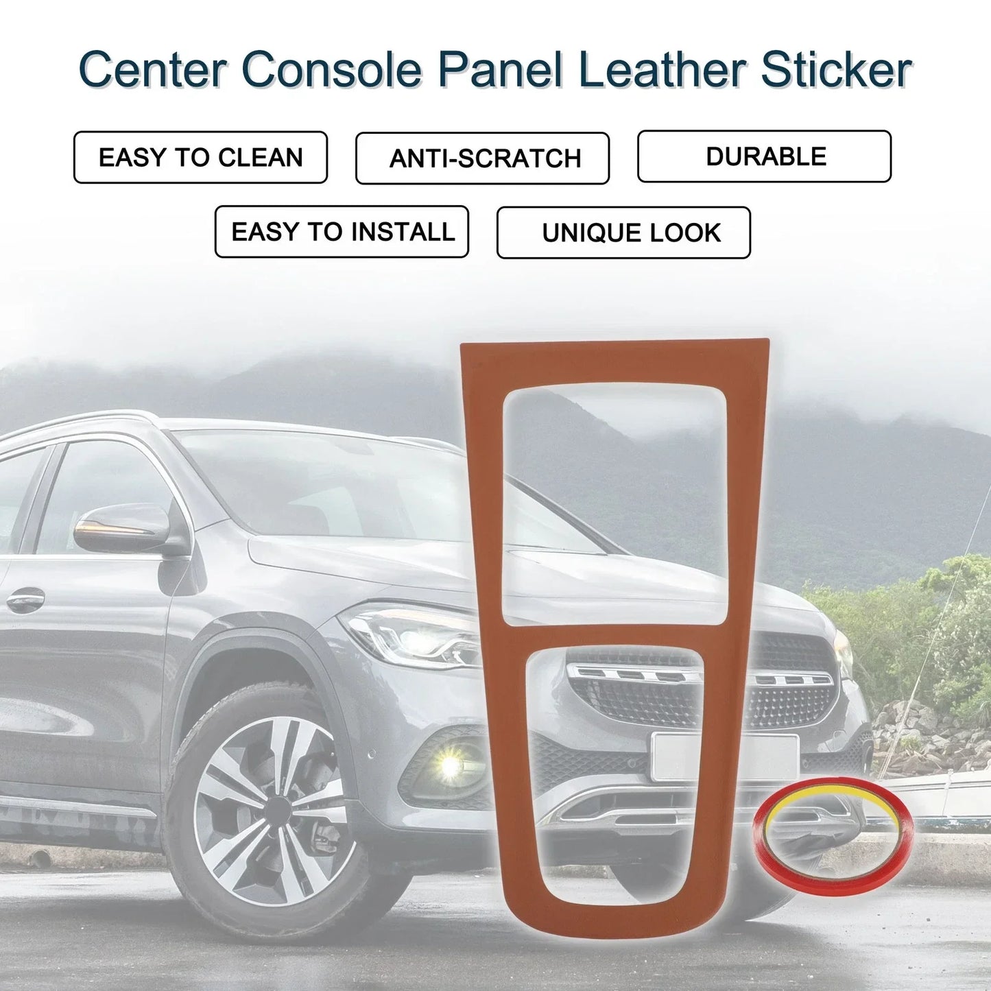 Center Console Panel Sticker for Mercedes-Benz GLA GLB EQA EQB 2020-2024 Brown