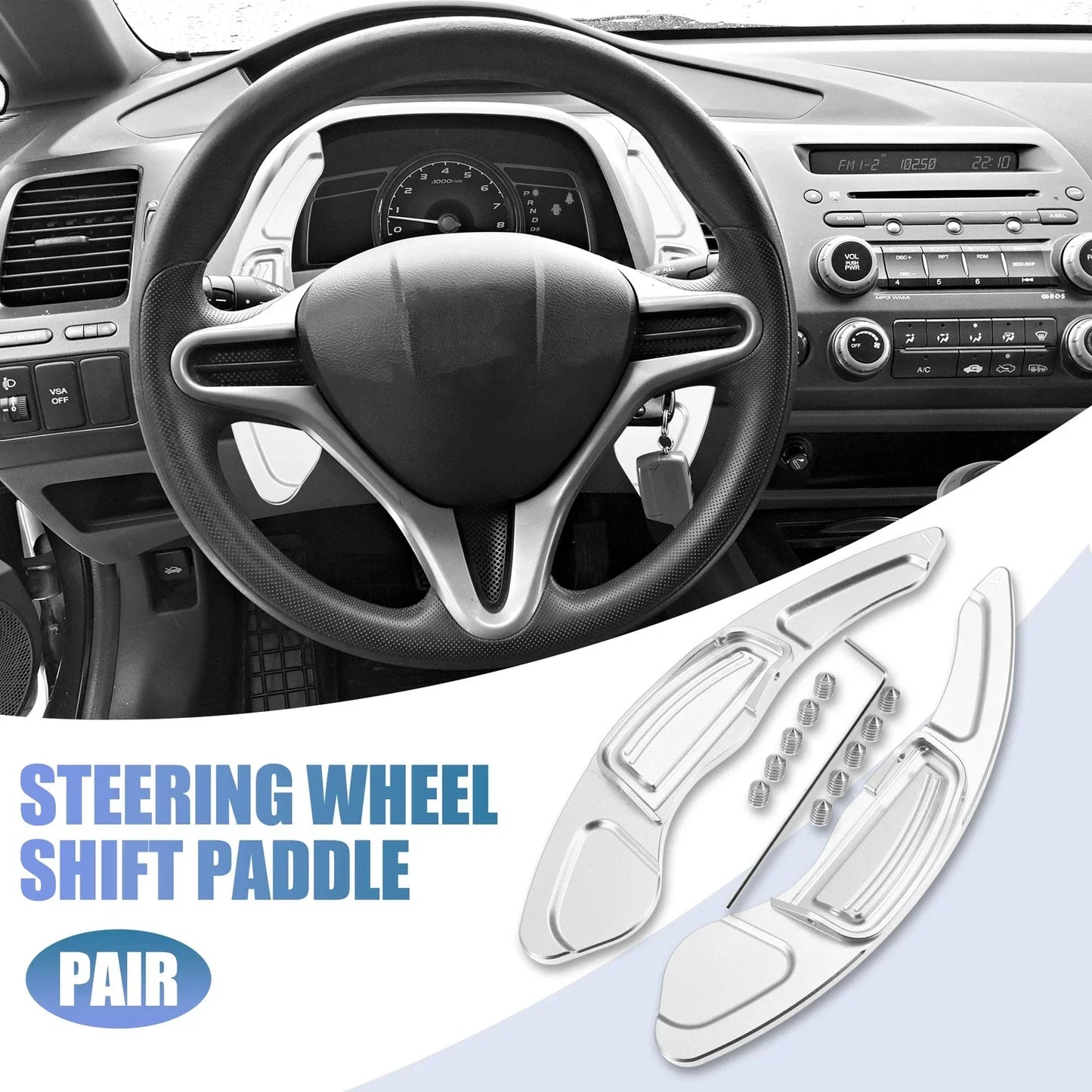 Silver Tone Steering Wheel Paddle Shifter Extend Cover for Honda Civic (2009-2011)