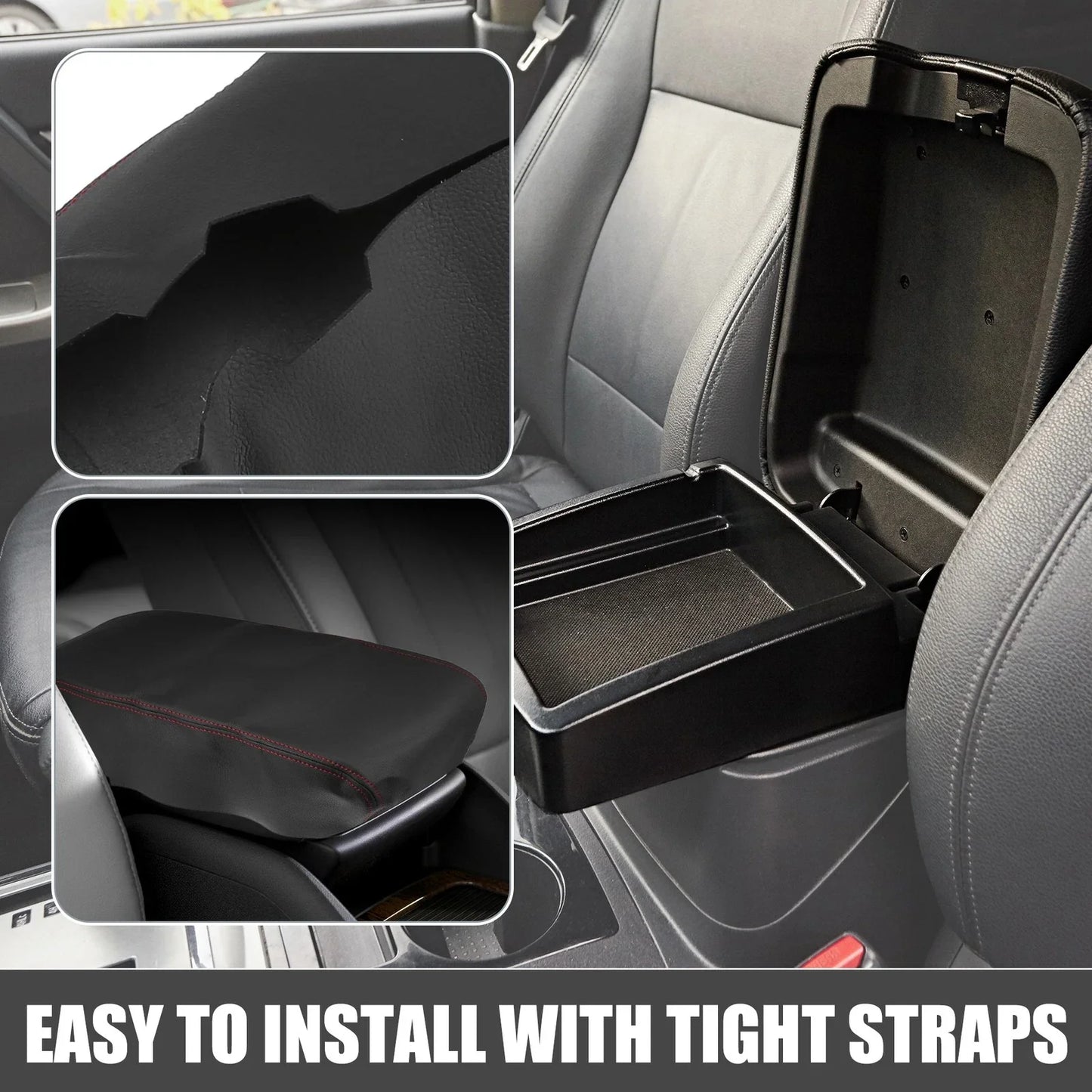 Center Console Armrest Cover for Dodge Charger (2008-2010) Black Red Stitching
