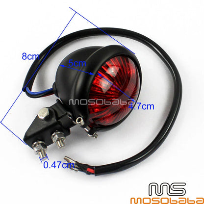 Black LED Tail Lights for Harley Cafe Racer - Mini Bates Brake Red Lens