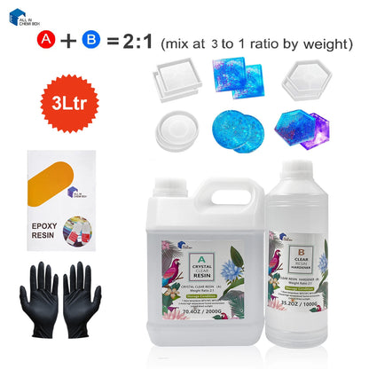 3KG Epoxy Resin AB 2:1 Kit for Art DIY UV Crafts Glass Coating