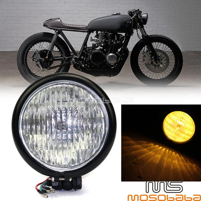 4.5" Black Bates Style Headlight w/Clear Lens for Harley Chopper Bobber