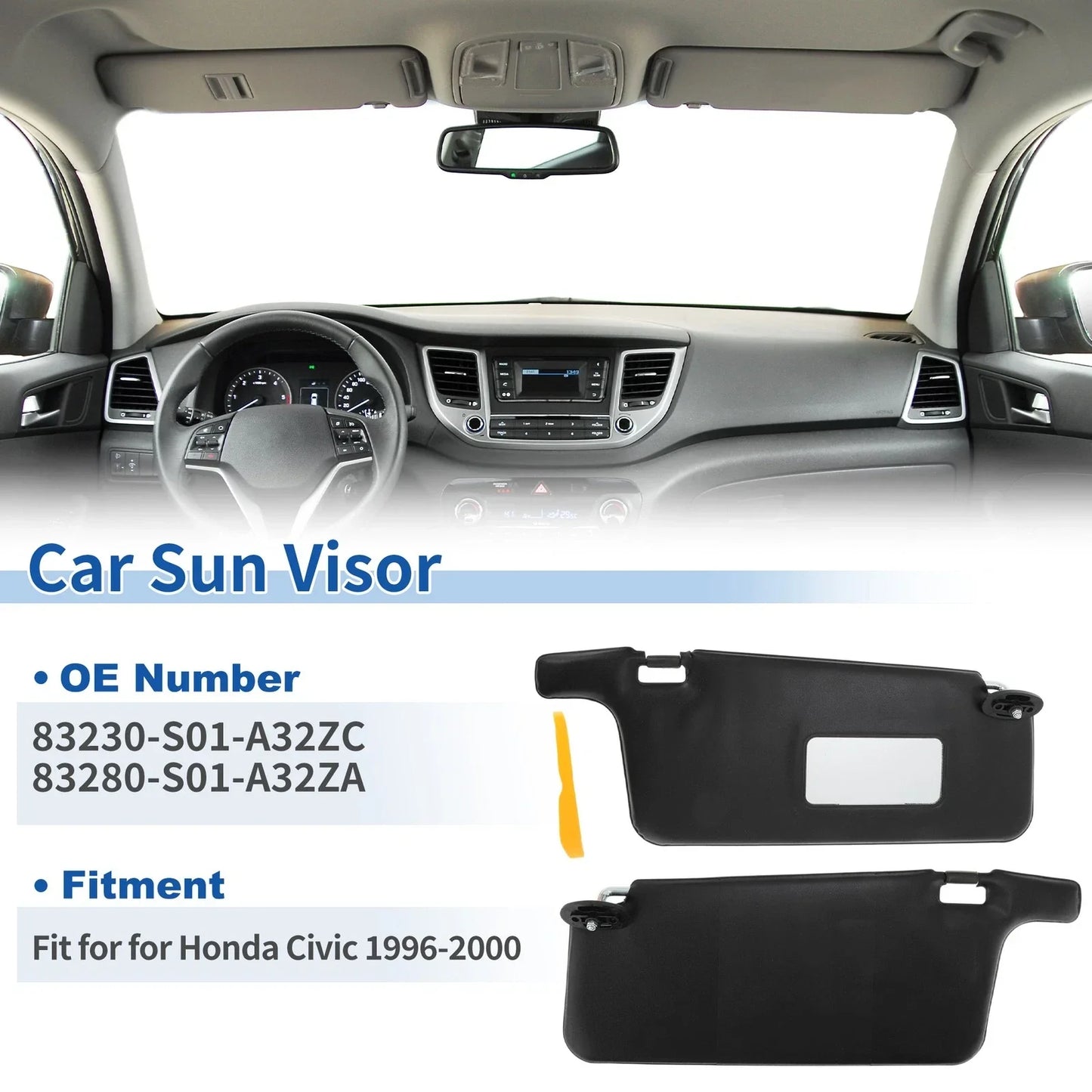 Left & Right Sun Visors for Honda Civic 1996-2000 Black (1996-2000)