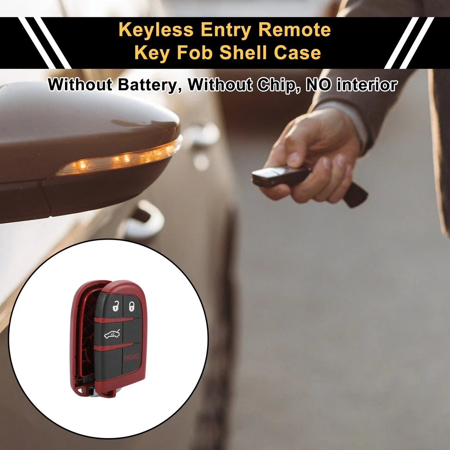Key Fob Shell Case for Dodge Charger 2006-2023 - 4 Button Black Red