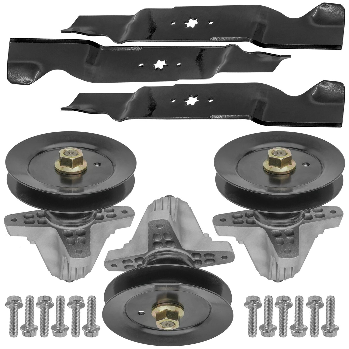 54 Inch Deck Spindles Rebuild Kit with Pulley Blades for Troy Bilt TB2454 (2015–2018)