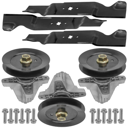 54 Inch Deck Spindles Rebuild Kit with Pulley Blades for Troy Bilt TB2454 (2015–2018)