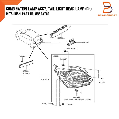 Right Rear Tail Lamp Light for Mitsubishi Mirage Hatchback (2012-2017)