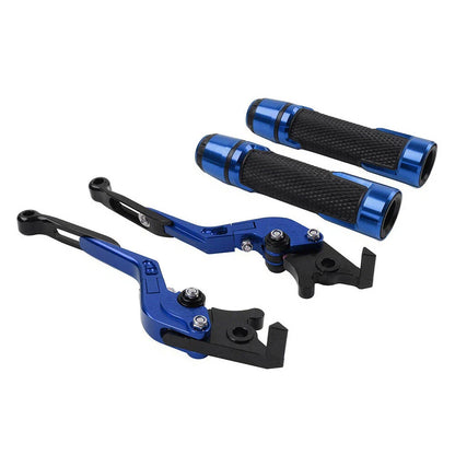 Blue Extendable Brake Clutch Levers & Handlebar Grips for Kawasaki ZX636R (2003-2006)