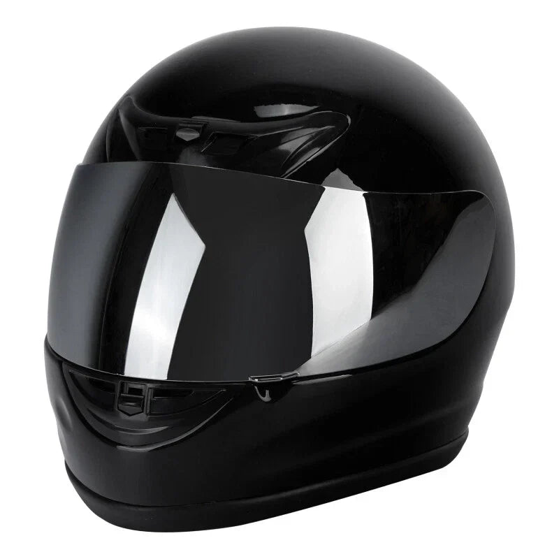 Full Face Motorcycle Helmet Glossy Silver for Street Bike Adult S-XXL