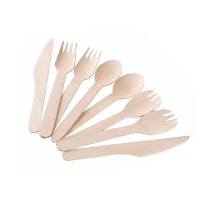 300 x Wooden Cutlery Set - Disposable Bamboo Forks, Spoons, Knives - Eco Friendly