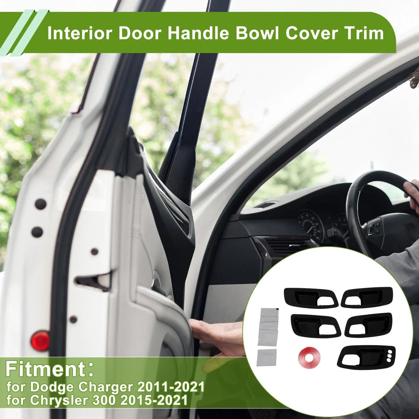 Interior Door Handle Bowl Cover Trim for Dodge Charger (2011-2021) 5 x ABS