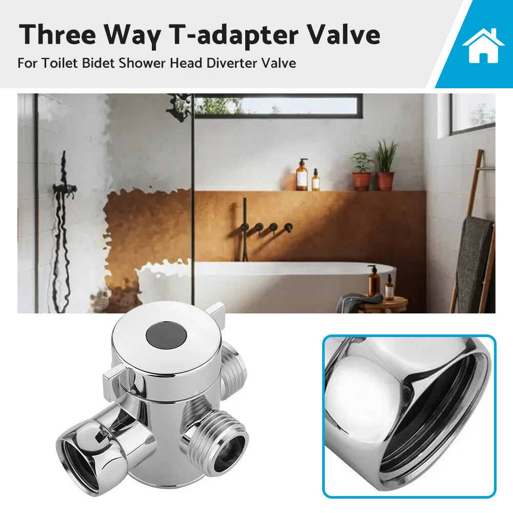Three Way T-Adapter Valve for Toilet Bidet Shower Diverter 1/2 in