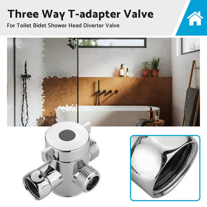 Three Way T-Adapter Valve for Toilet Bidet Shower Diverter 1/2 in