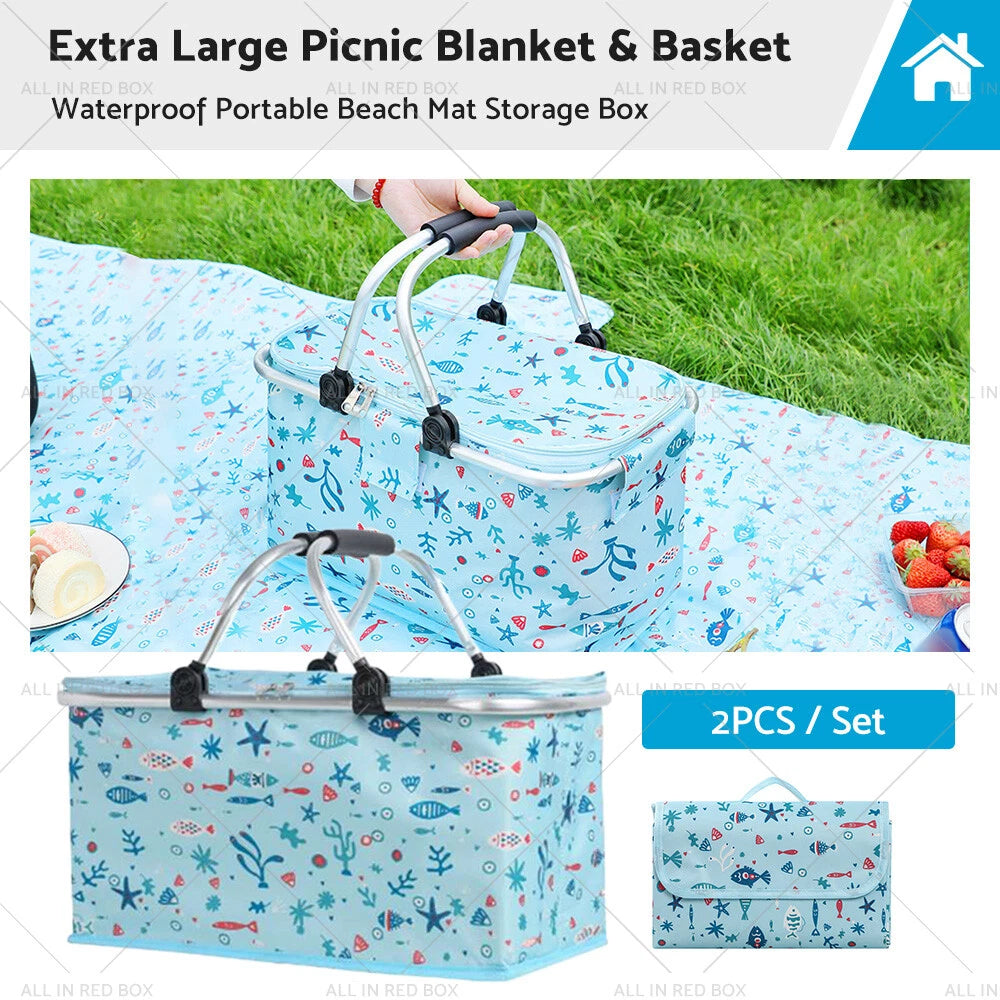 Extra Large Picnic Soft Rug & Insulated Cooler Lunch Bag Waterproof Outdoor