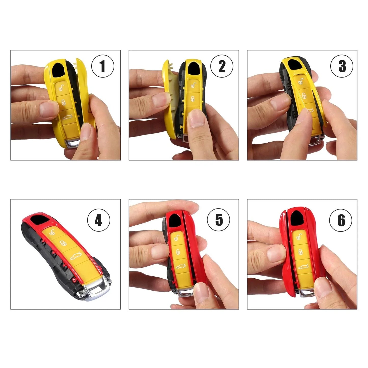 Yellow Painted Key Cover Fob Shell for Porsche Panamera Cayenne (2010-2023)