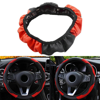 Black Red Universal Microfiber Leather Steering Wheel Cover 15" for SUV