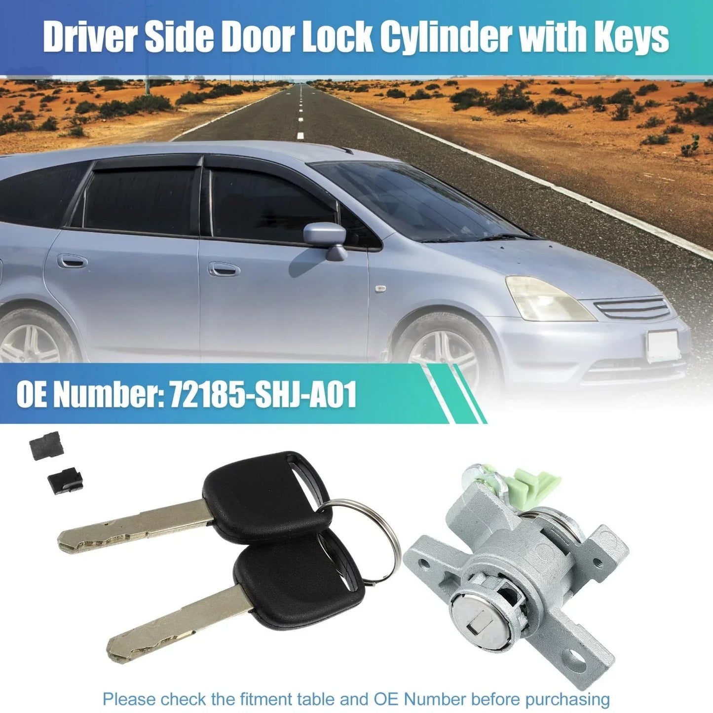 Front Left Door Lock Cylinder with 2 Keys for Honda Odyssey (2005-2010)