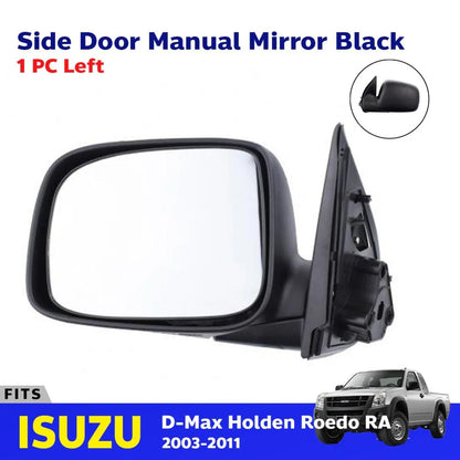 Side Mirror Rear View Manual Black Left Fits Isuzu D-Max Rodeo Pickup 2003-11