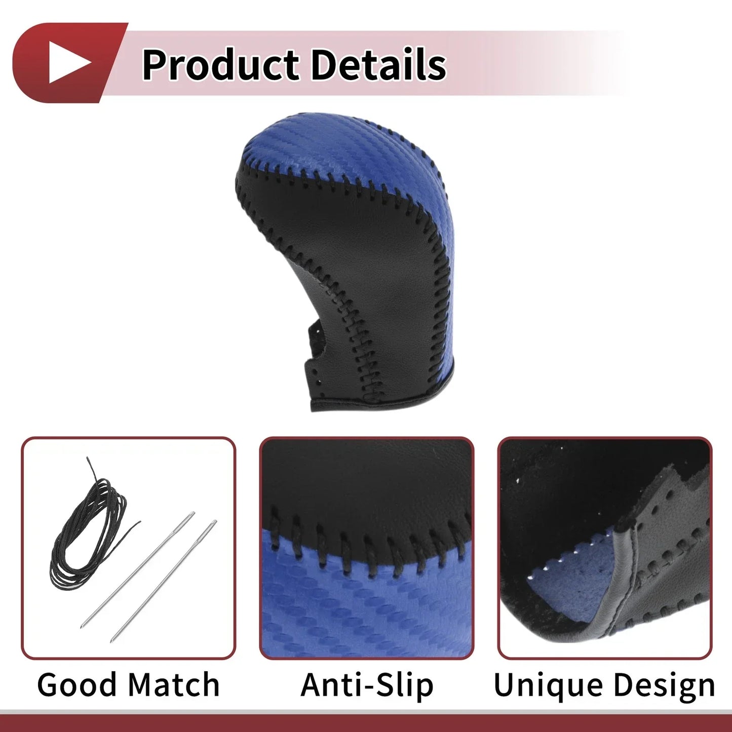 Gear Shift Knob Cover for Hyundai Tucson 2015-2018 Black Blue Faux Leather