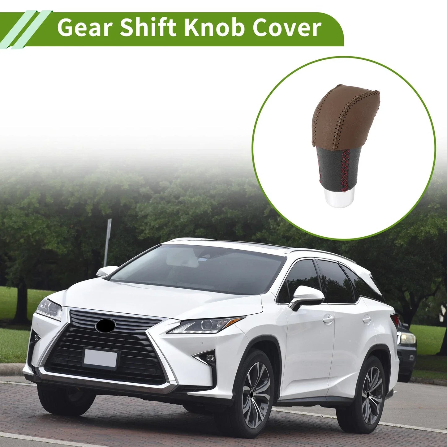 Car Gear Shift Knob Cover for Lexus RX350 2023-2024 Brown Faux Leather