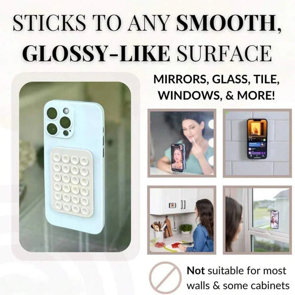 Silicone Non-Slip Suction Pad Phone Case Mount for Selfies - White/Rose Red