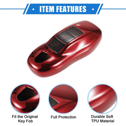 3 x Button Car Remote Key Fob Cover Case for Porsche Macan (2014-2022) TPU Red