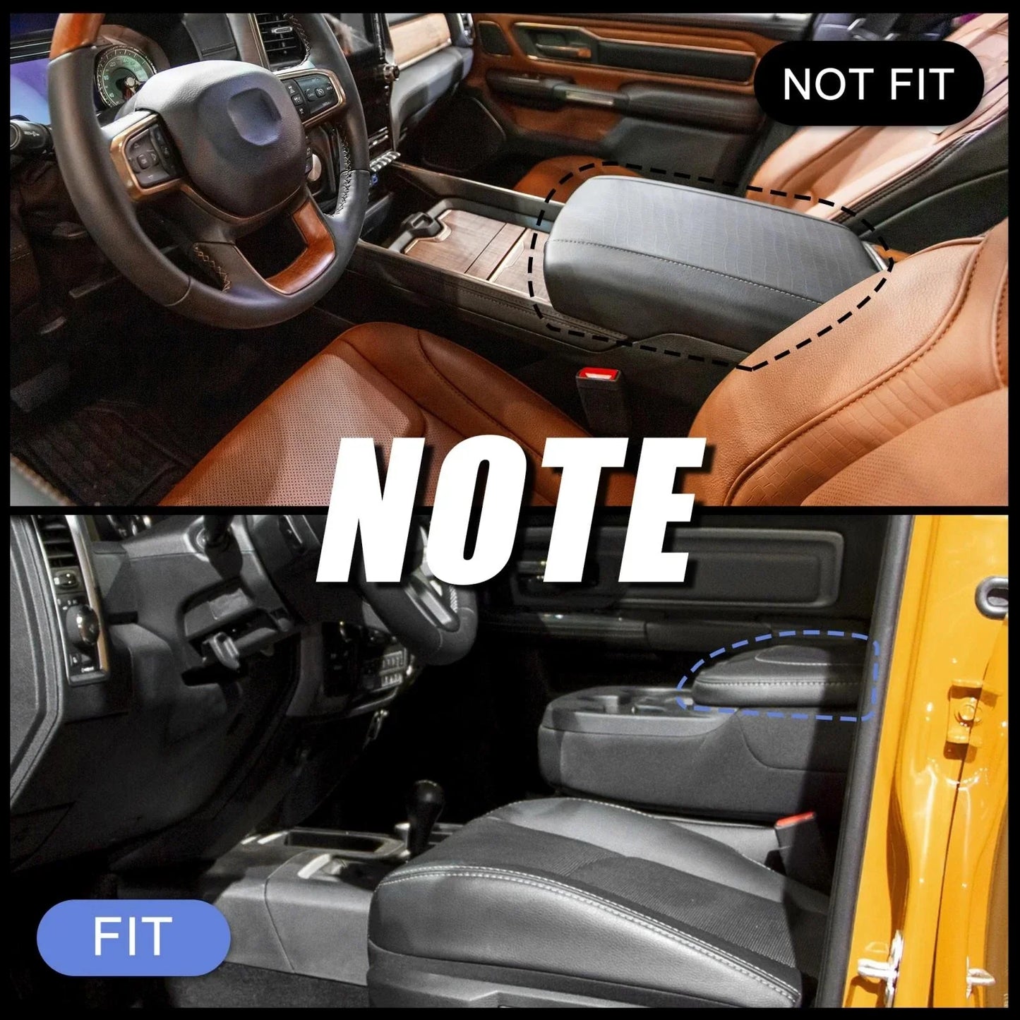 Car Center Console Lid Armrest Microfiber Leather for Dodge Ram (2013-2018)