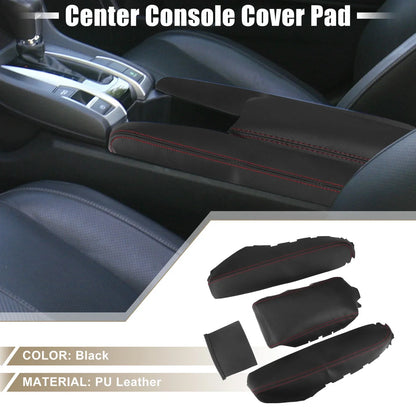Black Armrest Protector Cover Pad with Red Stitches for Honda Civic (2016-2021)