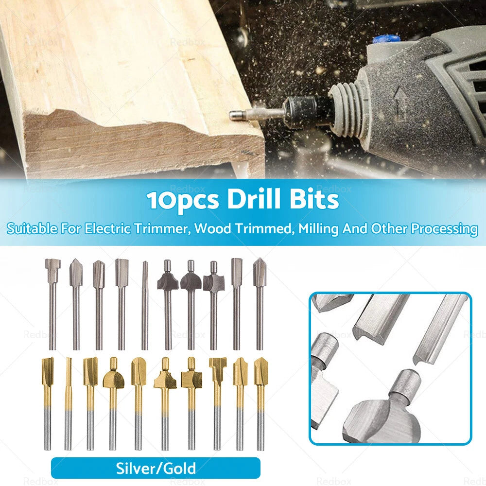 10 x 3mm Titanium Mini HSS Router Bits for Electric Trimmer Tool