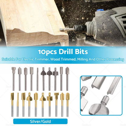 10 x 3mm Titanium Mini HSS Router Bits for Electric Trimmer Tool
