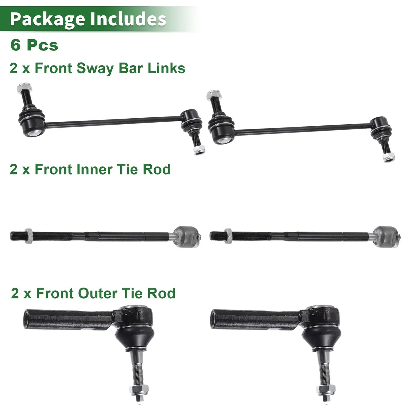 6pcs Front Suspension Kit Tie Rod Ends & Sway Bar Links for Dodge Journey