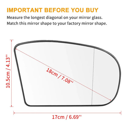 Heated Mirror Glass w/ Backing Plate for Mercedes-Benz E500 E550 (2003-2009)