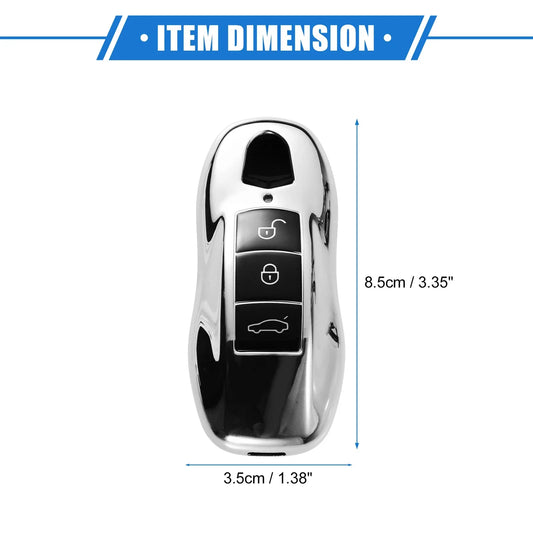 3 x Button Car Remote Key Fob Cover for Porsche Macan (2014-2022) TPU Silver Tone