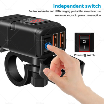 Dual USB Fast Charger Socket with LED Voltmeter for Motorcycle