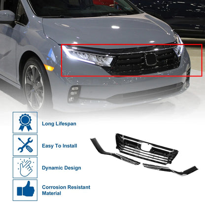 Front Hood Bumper Grille for Honda Odyssey (2018-2021) Chrome Silver Tone