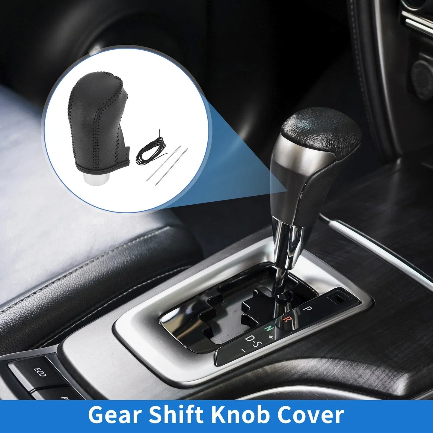 Car Gear Shift Knob Cover for Hyundai Tucson 2015-2018 Black Faux Leather